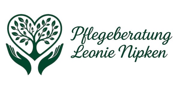 Pflegeberatung Nipken Logo Logo Pflegeberatung Leonie Nipken, darüber sieht man zwei Hände die einen Lebensbaum in einer Herzform halten